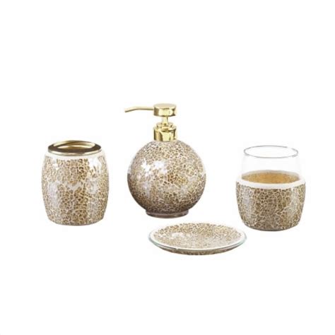 Gracie Mills Keonna 4 Piece Crackle Glass Mosaic Bathroom Accessory Set