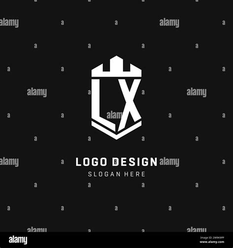 LX Monogram Logo Initial With Crown And Shield Guard Shape Style Vector