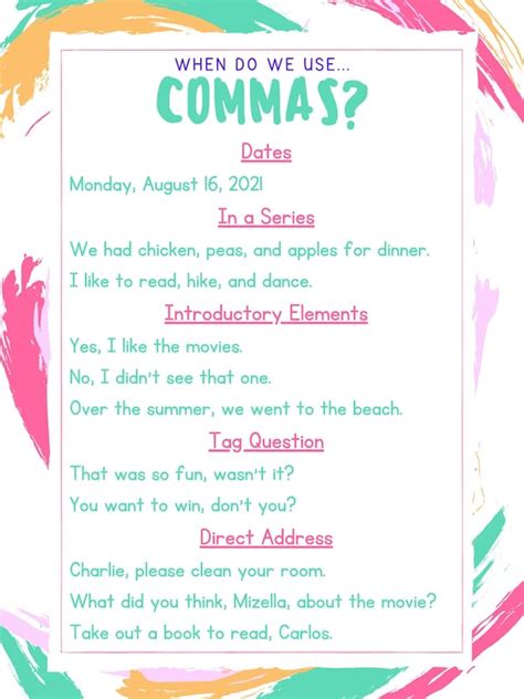 Commas Anchor Chart Etsy