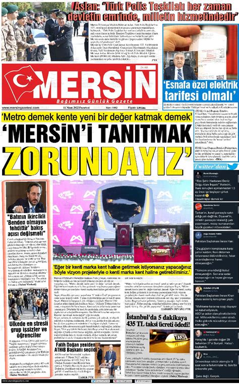 11 Nisan 2022 tarihli Mersin Gazete Manşetleri