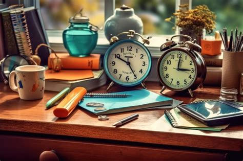 Premium Ai Image Two Clocks On A Desk With A Book And A Book On The