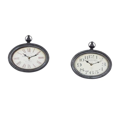 Litton Lane Cream Metal Pocket Watch Style Analog Wall Clock Set Of