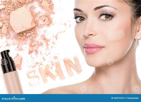 Model Face Of Beautiful Woman With Foundation On Skin Stock Image