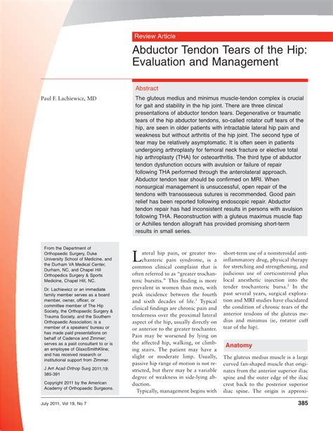 Abductor Tendon Tears Of The Hip Evaluation And Management Docslib