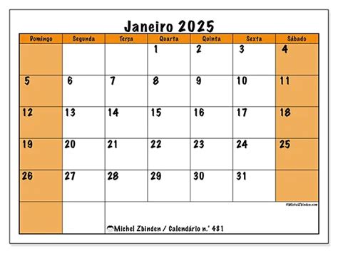 Calendários de janeiro de 2025 Michel Zbinden PT