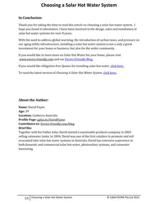 Choosing A Solar Hot Water System PDF Water Services Home Utilities