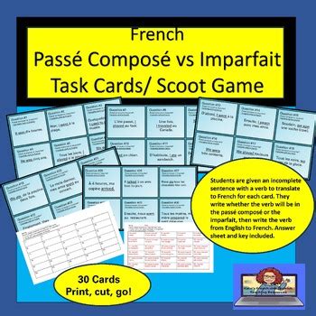 French Passé Composé VS Imparfait Task Cards Scoot Game TPT