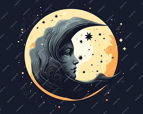 Premium Vector A Womans Face Is In The Shape Of A Crescent Moon