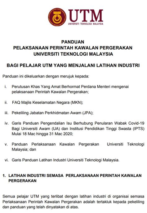 PANDUAN PELAKSANAAN PERINTAH KAWALAN PERGERAKAN UNIVERSITI TEKNOLOGI