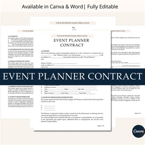 Editable Event Planner Contract Template Event Agreement Etsy