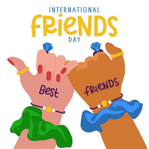 International Friends Day. Two friends with the same jewelry holding