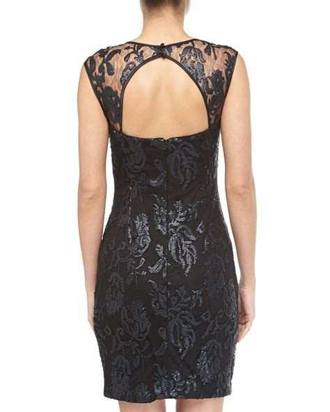 Lyst Adrianna Papell Sequin Lace Cutoutback Cocktail Dress Black In Black