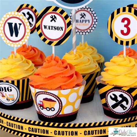 Construction Birthday Party Cupcake Toppers Diy Editable Printables