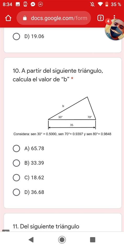 10 A partir del siguiente triángulo calcula el valor de b Imagen