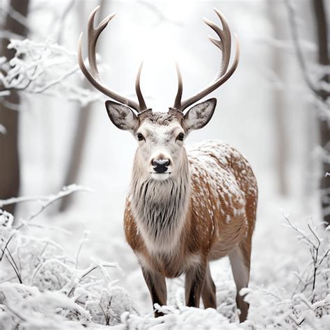 Premium Ai Image A Deer With Antlers Standing In Snow