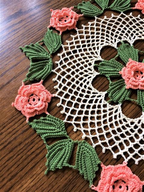 Crochet Doily Made To Order Doily Rose Doily In Lt Peach Etsy India