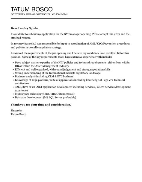 Kyc Manager Cover Letter Velvet Jobs