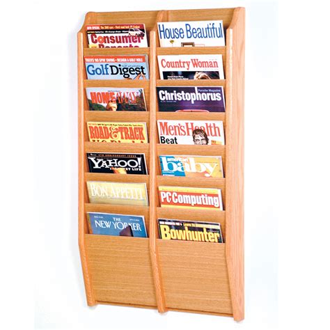 Light Oak Wall Mount Pocket Vertical Magazine Rack Shoppopdisplays