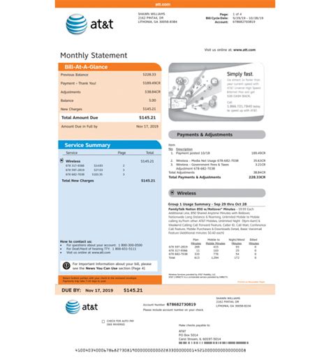 Wireless Bill AT T Bill Template Id Card Template Card Templates