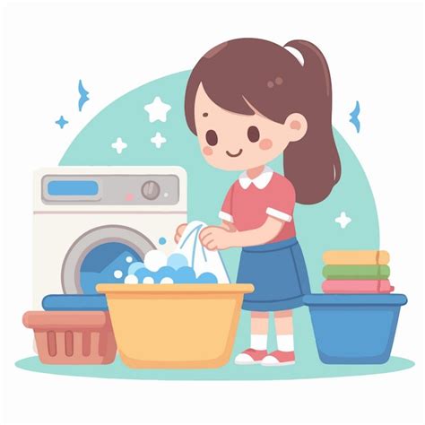 Premium Vector Vector Illustration Of A Woman Washing Clothes With A