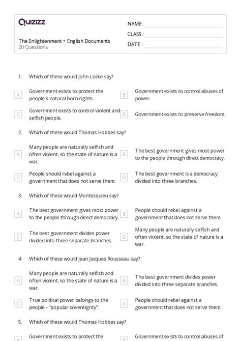 50 The Enlightenment Worksheets On Quizizz Free And Printable