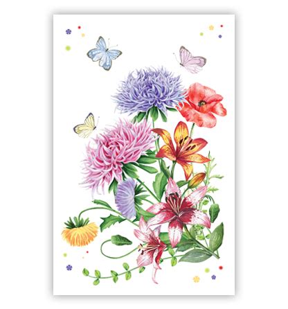 Verschillende Bloemen Met Vlinders Primeurcards