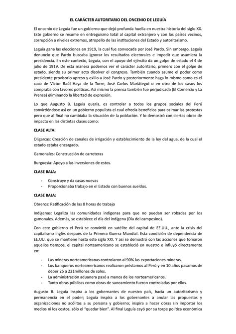 El Car Cter Autoritario Del Oncenio De Legu A El Car Cter Autoritario