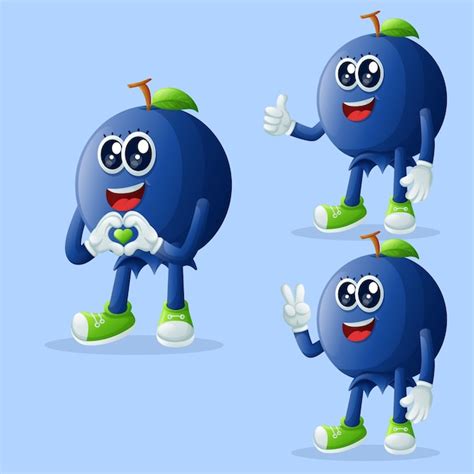 Premium Vector Cute Blueberry Characters Making Playful Hand Signs