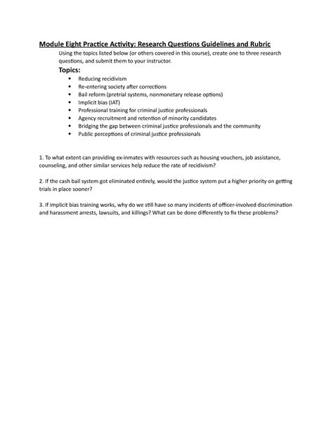 CJ 120 Module Eight Practice Activity Module Eight Practice Activity