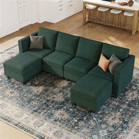 Ebern Designs U-Shaped Corduroy Sectional Modular Sofa Storage Couch ...