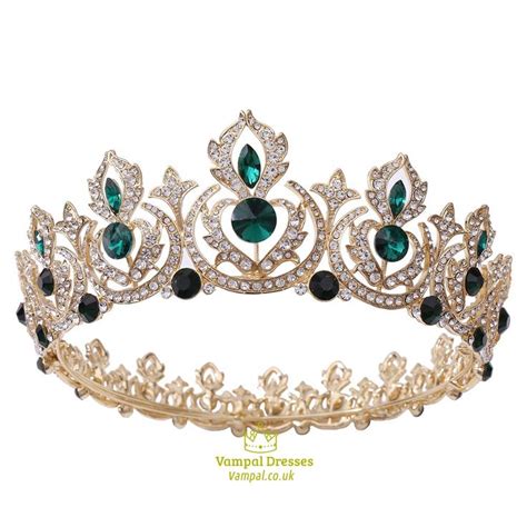 Emerald Green Alloy Beaded Bridal Tiara In Round With Rhinestone