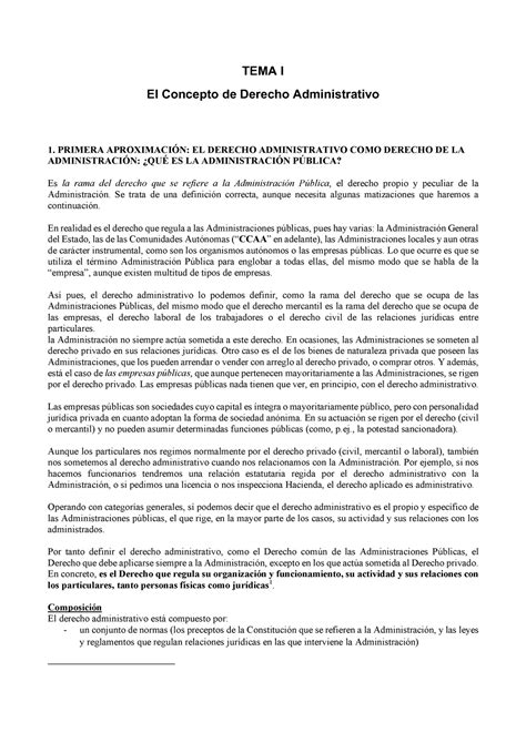 Tema 1 Derecho Administrativo El Concepto De Derecho Administrativo