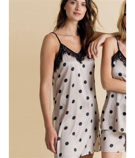 Camisón Lencero Mujer ADMAS Classic Dots Nude Lunares Satén