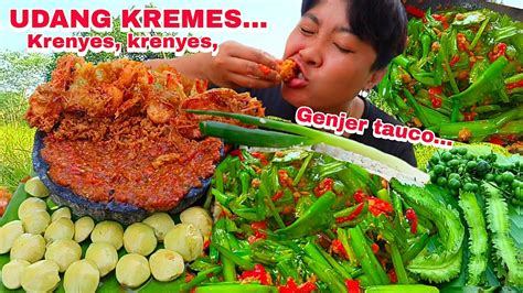 Udang Kremes Genjer Pedas Tauco Sambal Terasi Lalap Jengkol Muda