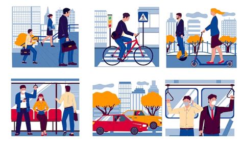 Premium Vector People In Transport Realistic Men And Women Moving To