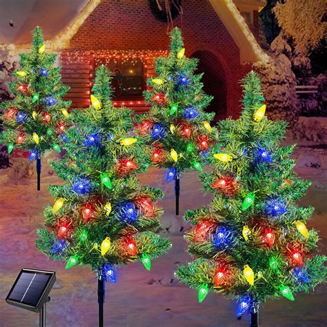 Upgraded Set Of 4pcs Solar Christmas Tree Lights Outdoor Decorations With 80 Leds Solar