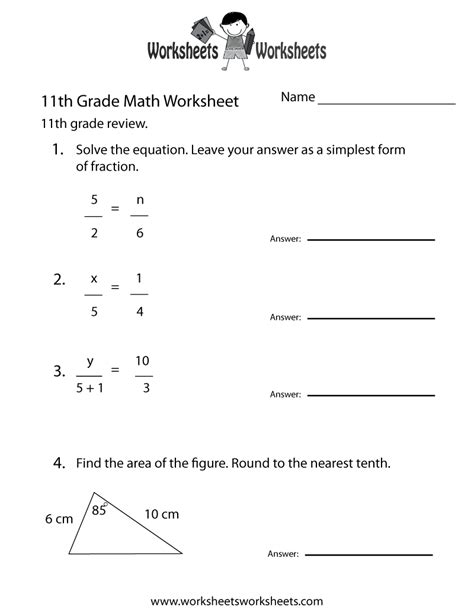 Grade 11 Math Worksheets