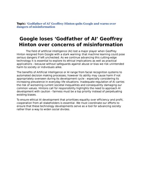 Godfather Of Ai Left Google Topic Godfather Of Ai Geoffrey Hinton