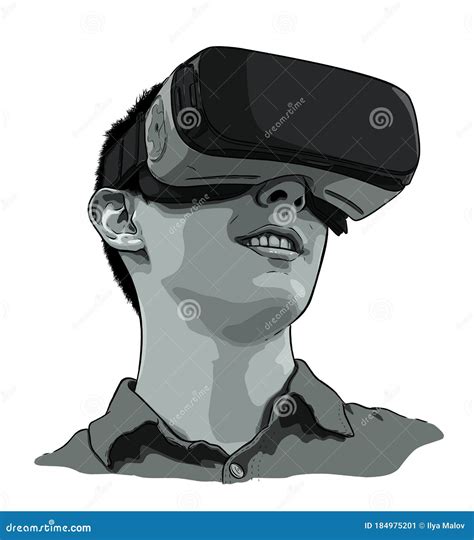 Man Wearing Virtual Reality Goggles Hand Drawn Vector Illustration Sketch Stock Vector