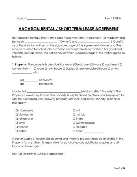 Free Vacation Rental Agreement Template