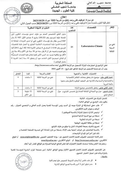 Concours Université Chouaib Doukkali 2023 13 postes