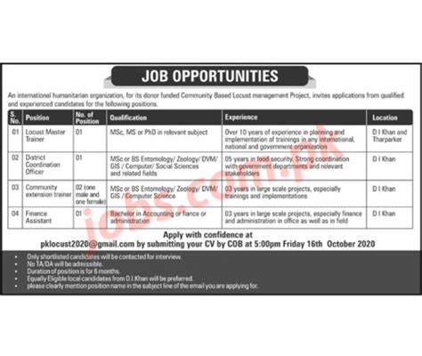 International NGO Jobs 2020 For Locust Master Trainers District