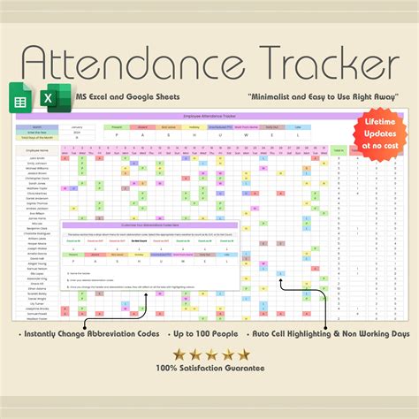 Employee Attendance Tracker for Excel & Google Sheets | Theme 1