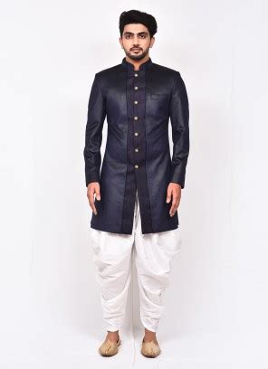 Buy Digital Print Jacquard Indo Western Sherwani In Blue Online