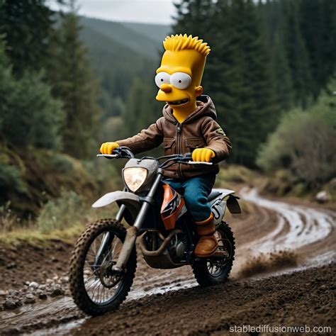 bart simpson rideing his ktm 250 dirt bike wearing his stone island coat Prompts | Stable ...