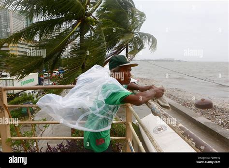 Manila Philippines 11th Aug 2018 A Man Gazes At Sea During Rain And