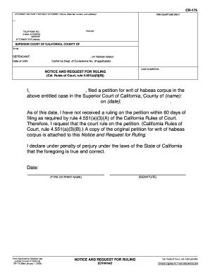 Fillable Online Alpine Courts Ca CR 175 NOTICE AND REQUEST FOR RULING