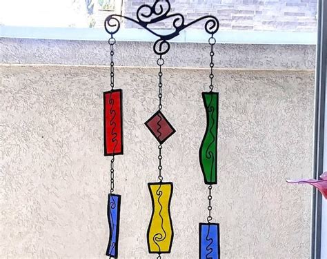 Stained Glass Sun Catcher Abstract Art Mobile Rainbow Colors Free Form