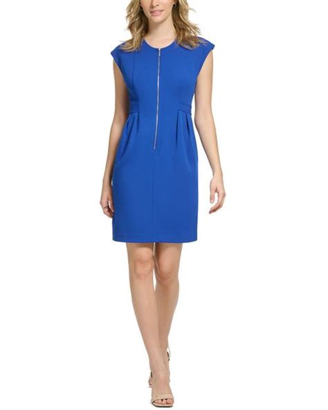 Calvin Klein Work Short Fit And Flare Dress In Blue Lyst