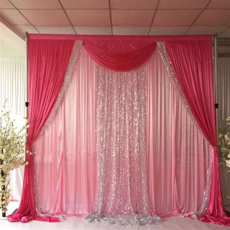 Light Pink Curtain Dark Pink Drape and Swag and Silver Sequin Drape 3mHx3m Wedding Backdrop ...